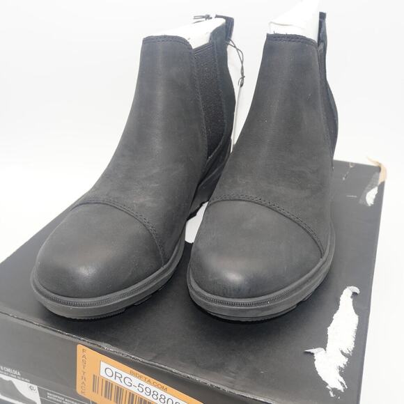 NEW SOREL Women's 9.5 Evie II Chelsea Black Sea Salt Ankle Boots Booties - Picture 1 of 9